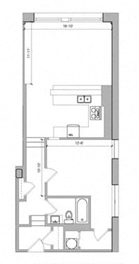 Floor plan for 1 bed, 1 bath, 735 sqft